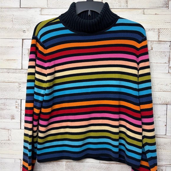Liz Claiborne Sweaters - Liz Claiborne vintage Colorful Striped Turtleneck Sweater fun bright womens XL